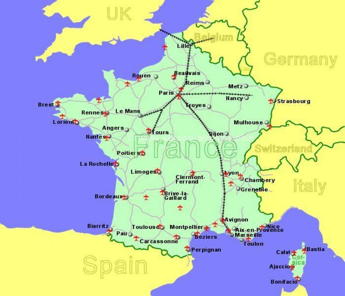 机场的法国南部地图